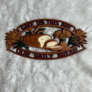 Vintage 1960s Sexton Give Us This Day Our Daily Bread Cast Metal Wall Hanging 15